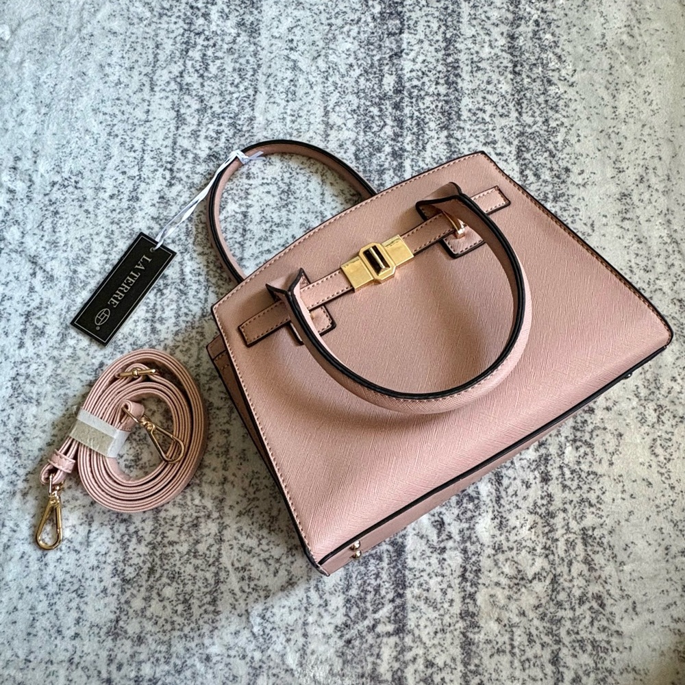 Blush Pink Small Tote with Gold Accent